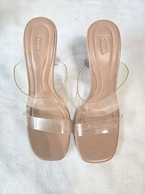 ZARA Clear Strap Nude Slide Heels